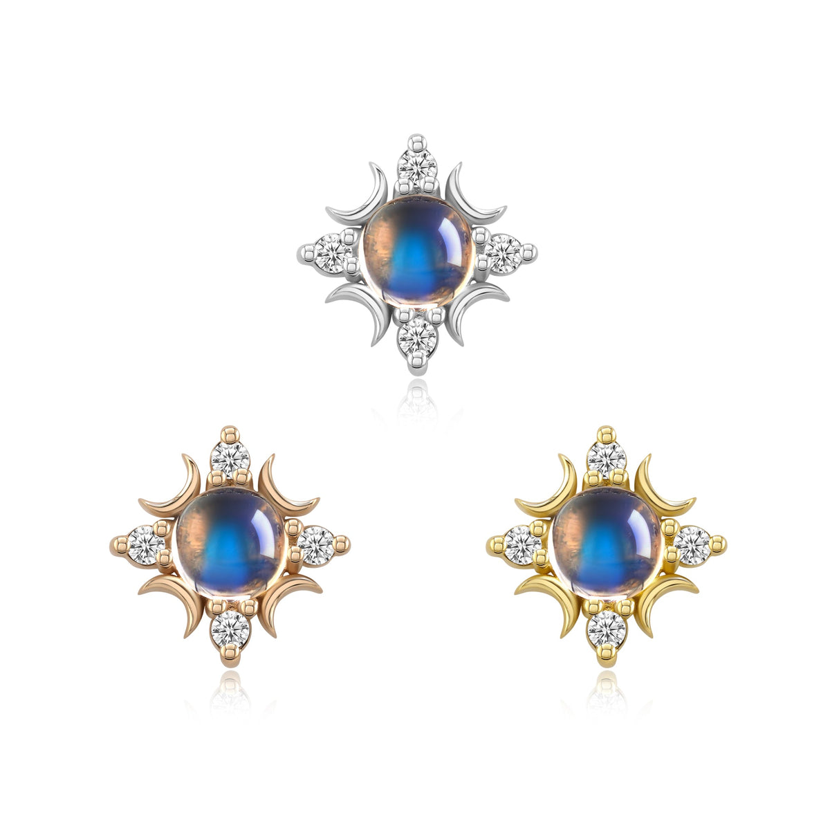 Larimar and Moonstone 14k gold threadless piercing end