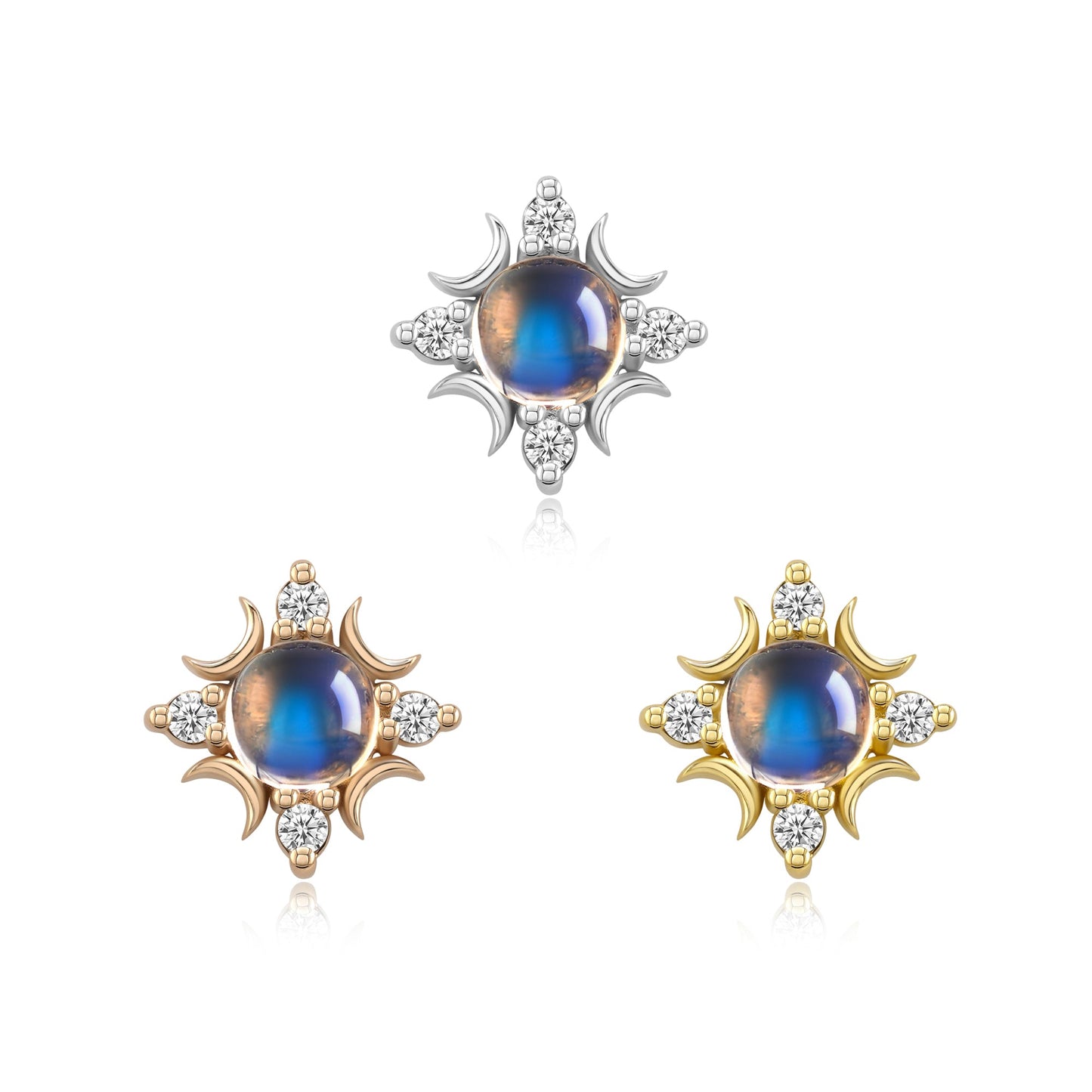 Larimar and Moonstone 14k gold threadless piercing end