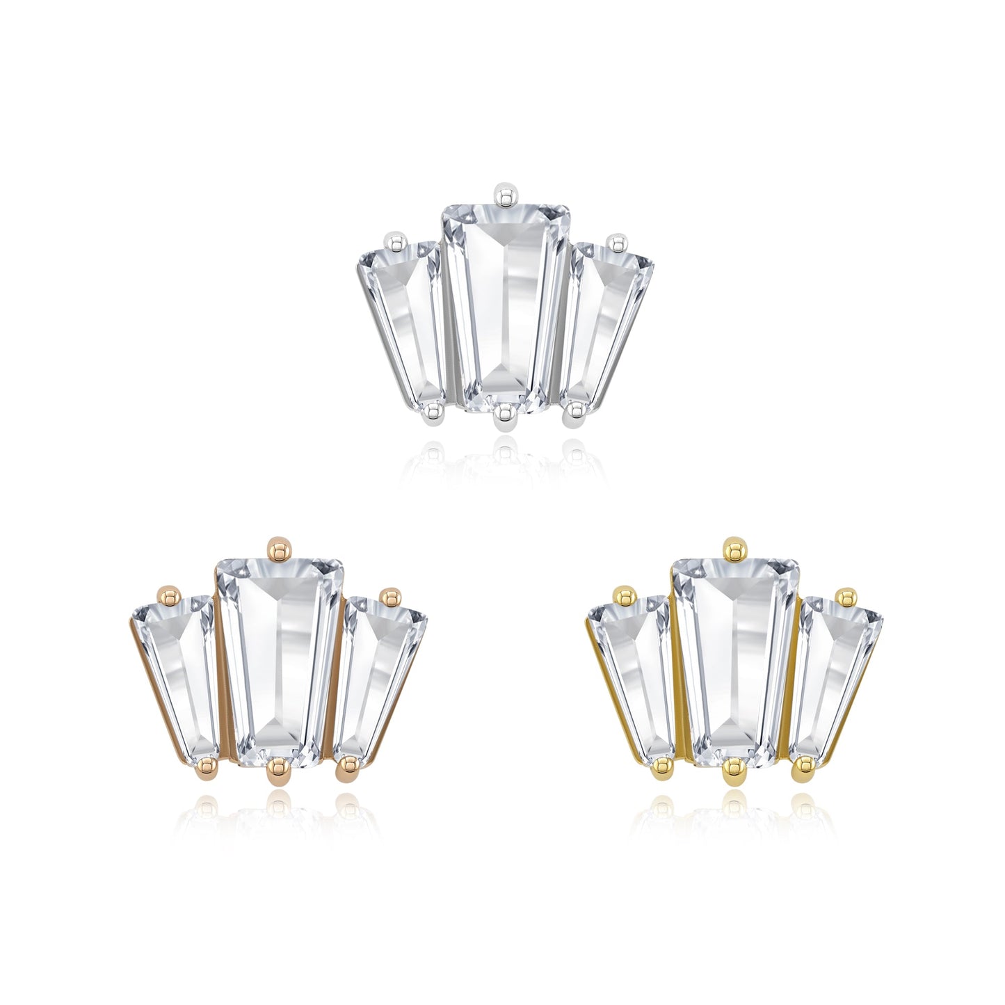 Tri-Glow Baguette 14k gold CZ threadless piercing end