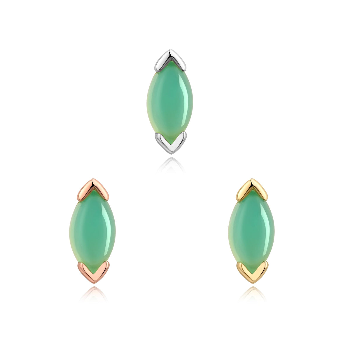 14k gold threadless end with genuine chrysoprase for piercings