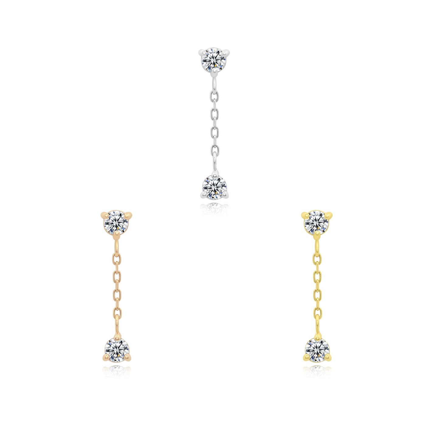 14k gold threadless end with CZ stones and connected chain