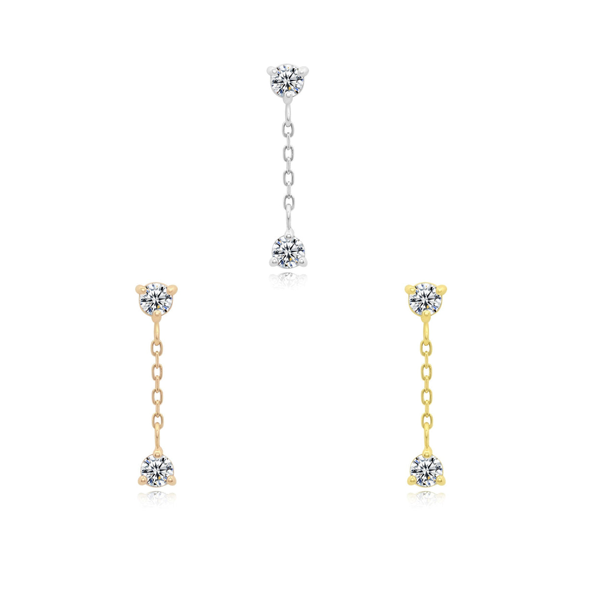 14k gold threadless end with CZ stones and connected chain