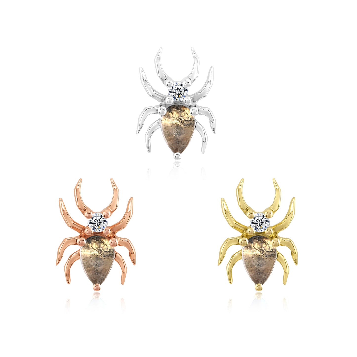 14k gold spider threadless end with CZ or moonstone