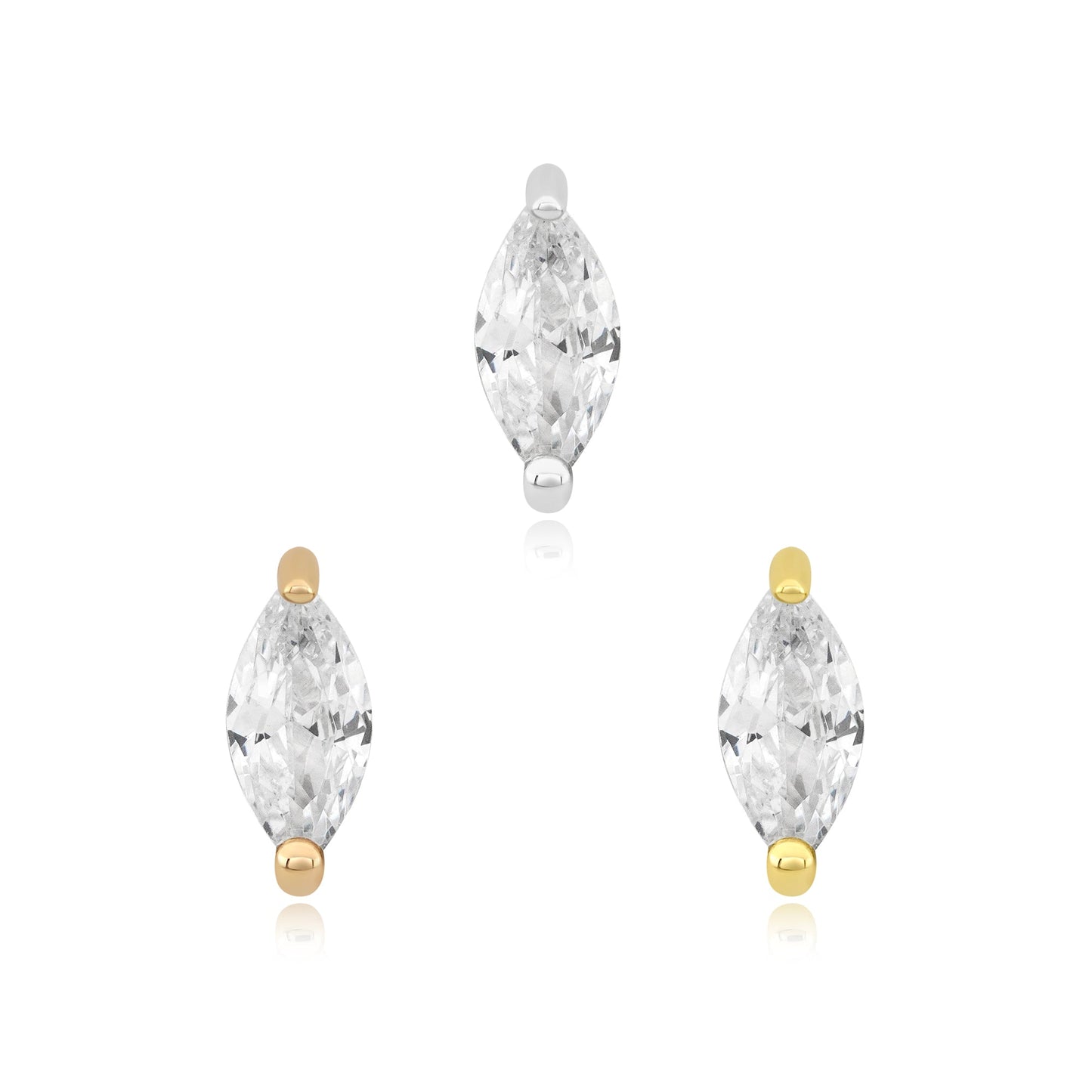 14k gold marquise threadless end with cubic zirconia