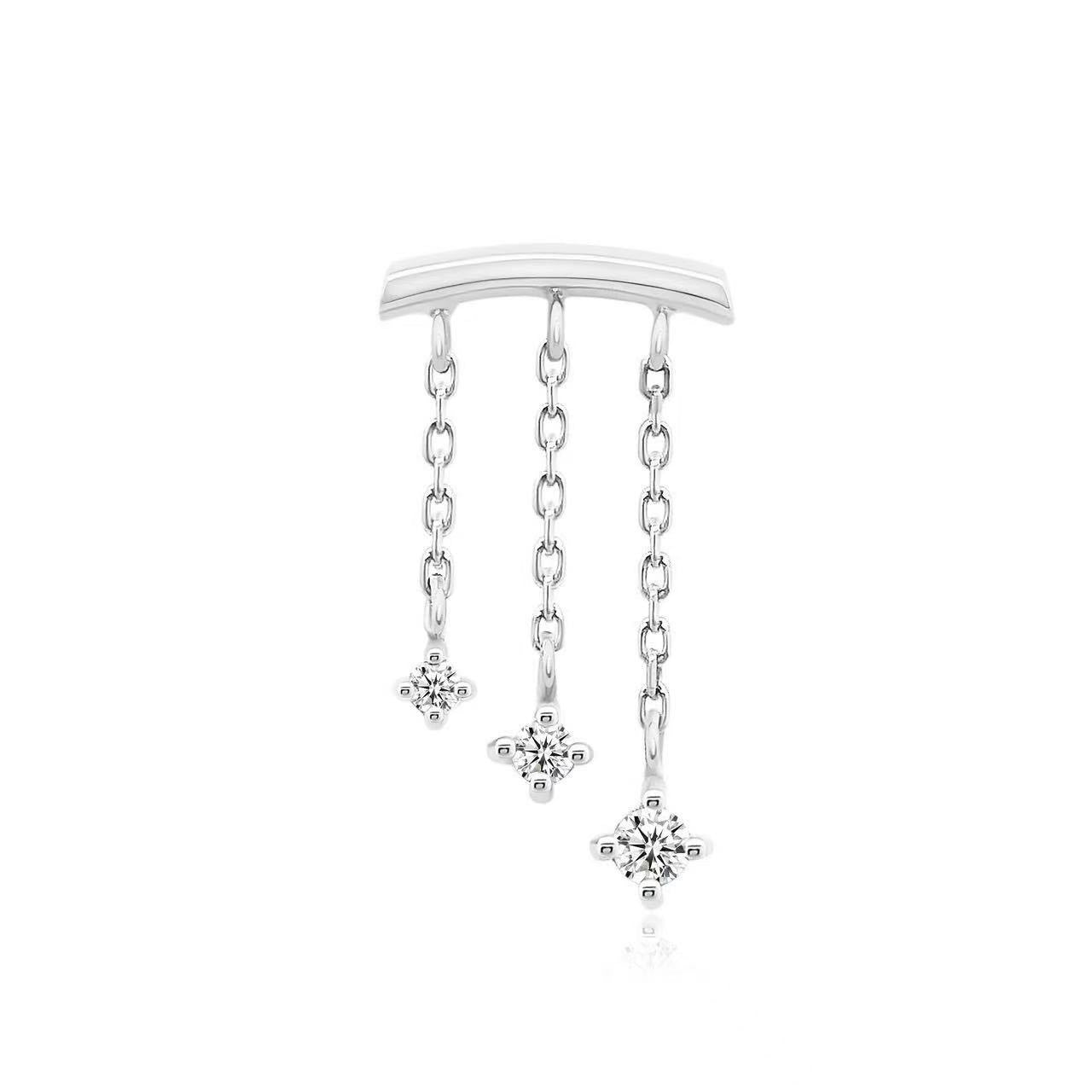 14k gold cascading chain curved bar threadless piercing jewelry