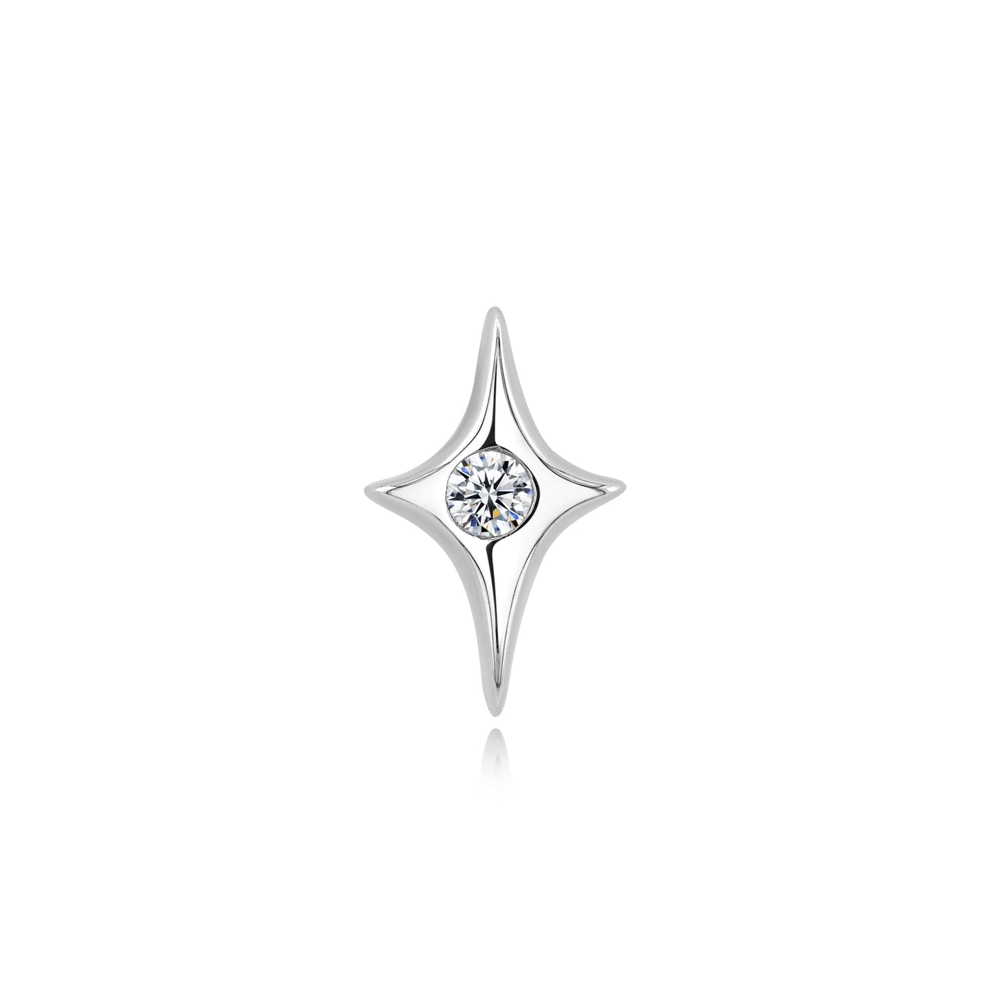 14k gold star threadless end with clear CZ gem detail