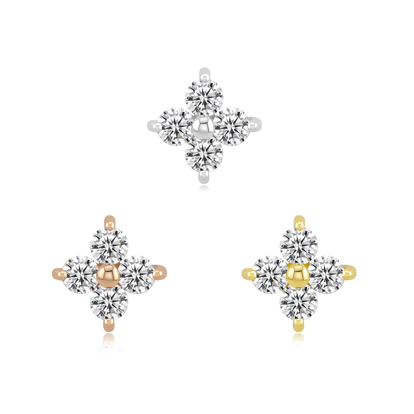 bliss 14k gold threadless piercing top with clear cz stones