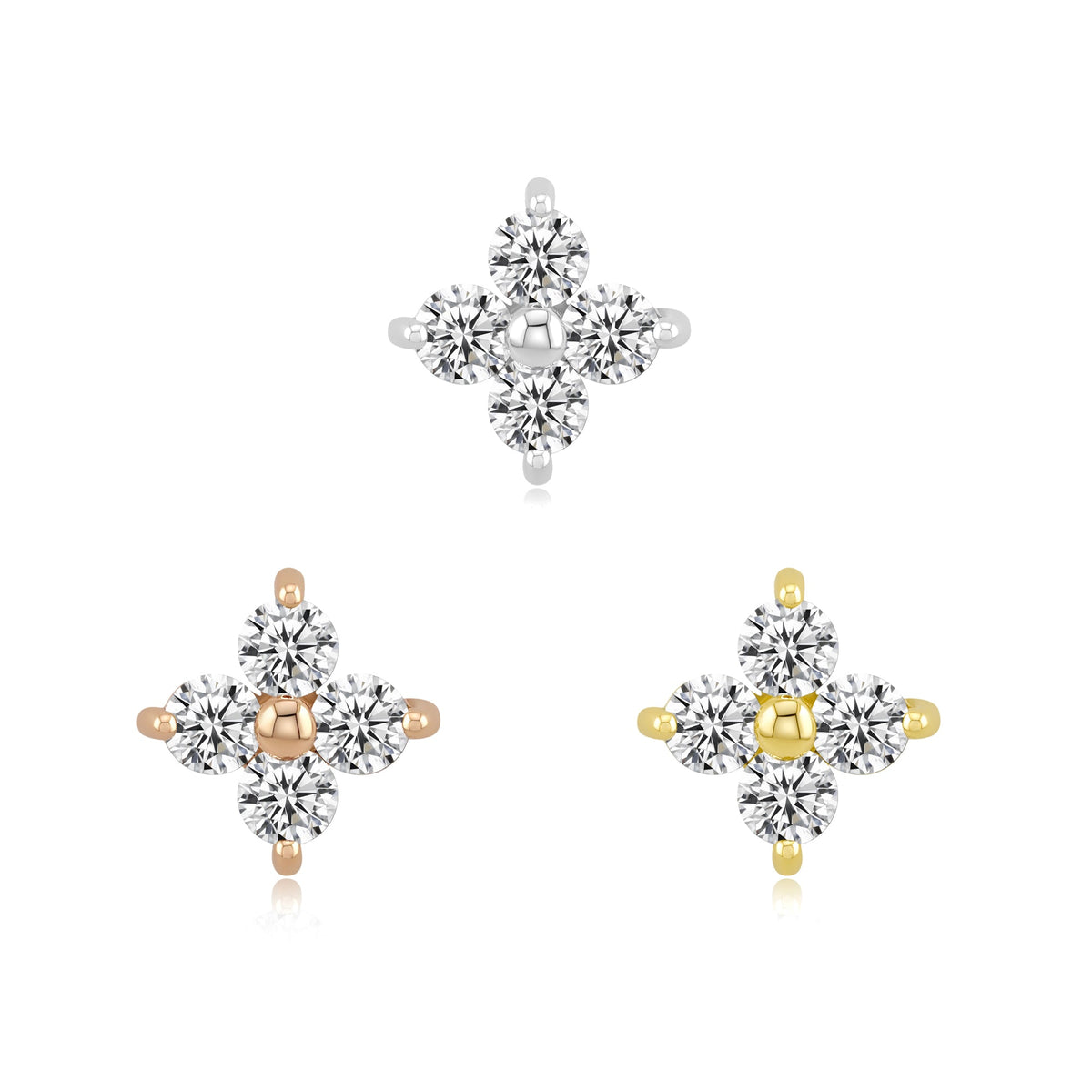 bliss 14k gold threadless piercing top with clear cz stones