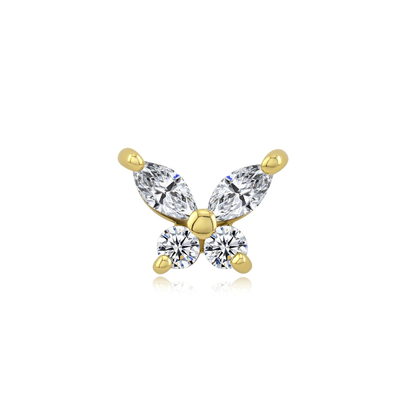 14k gold butterfly threadless end with CZs for piercings