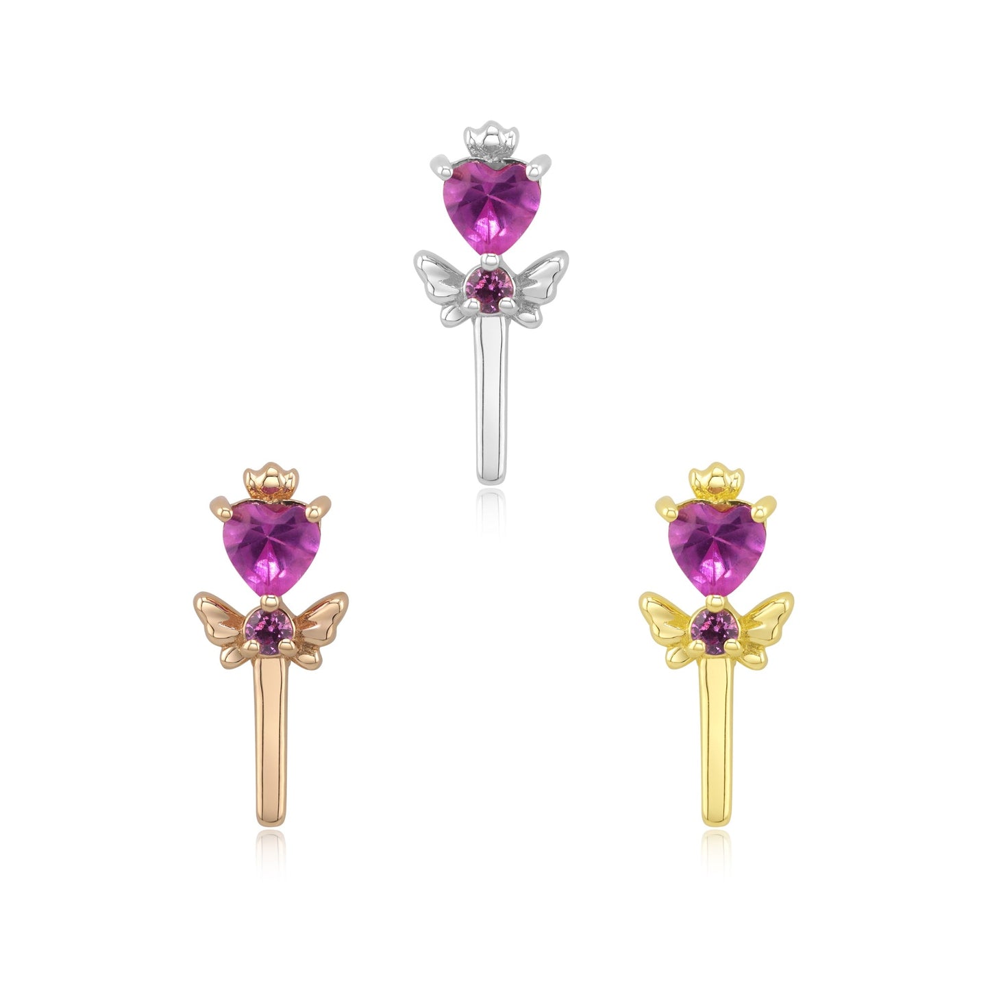 14k gold fairy wand threadless end with pink CZ for piercings