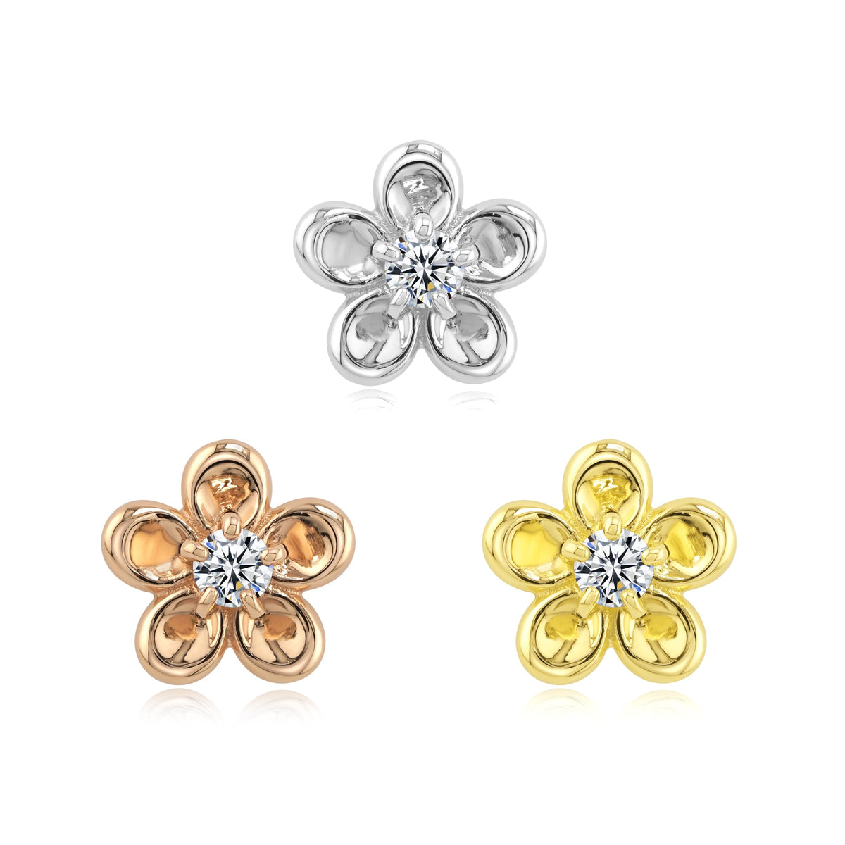 14k gold Flora threadless end with CZ gem for piercings