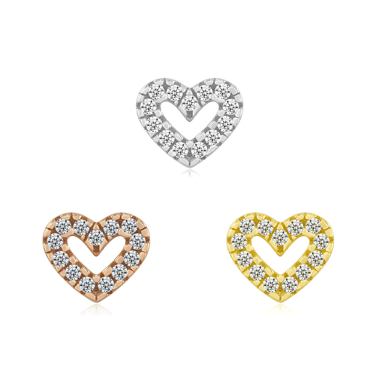 14k gold CZ heart piercing jewelry threadless end design