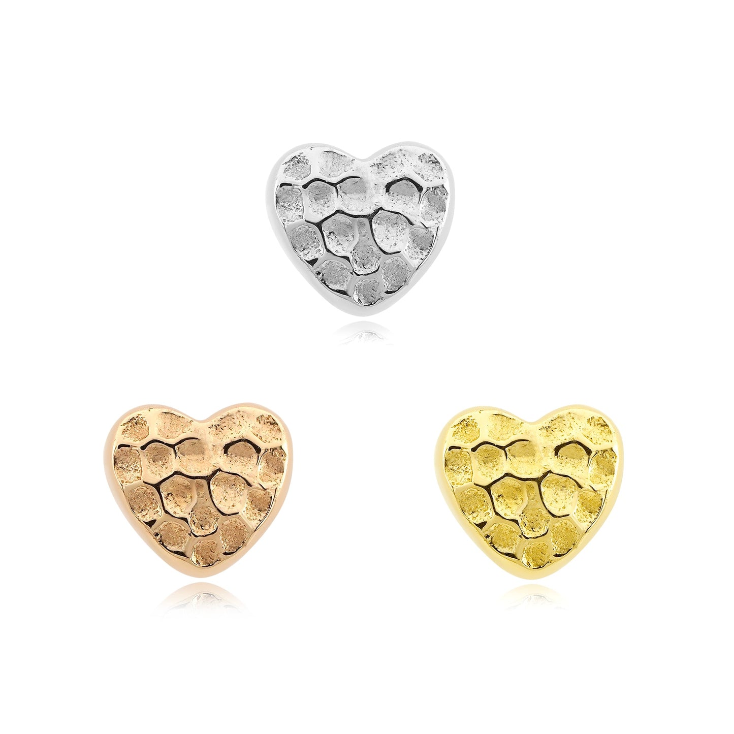 14k gold hammered heart threadless piercing end