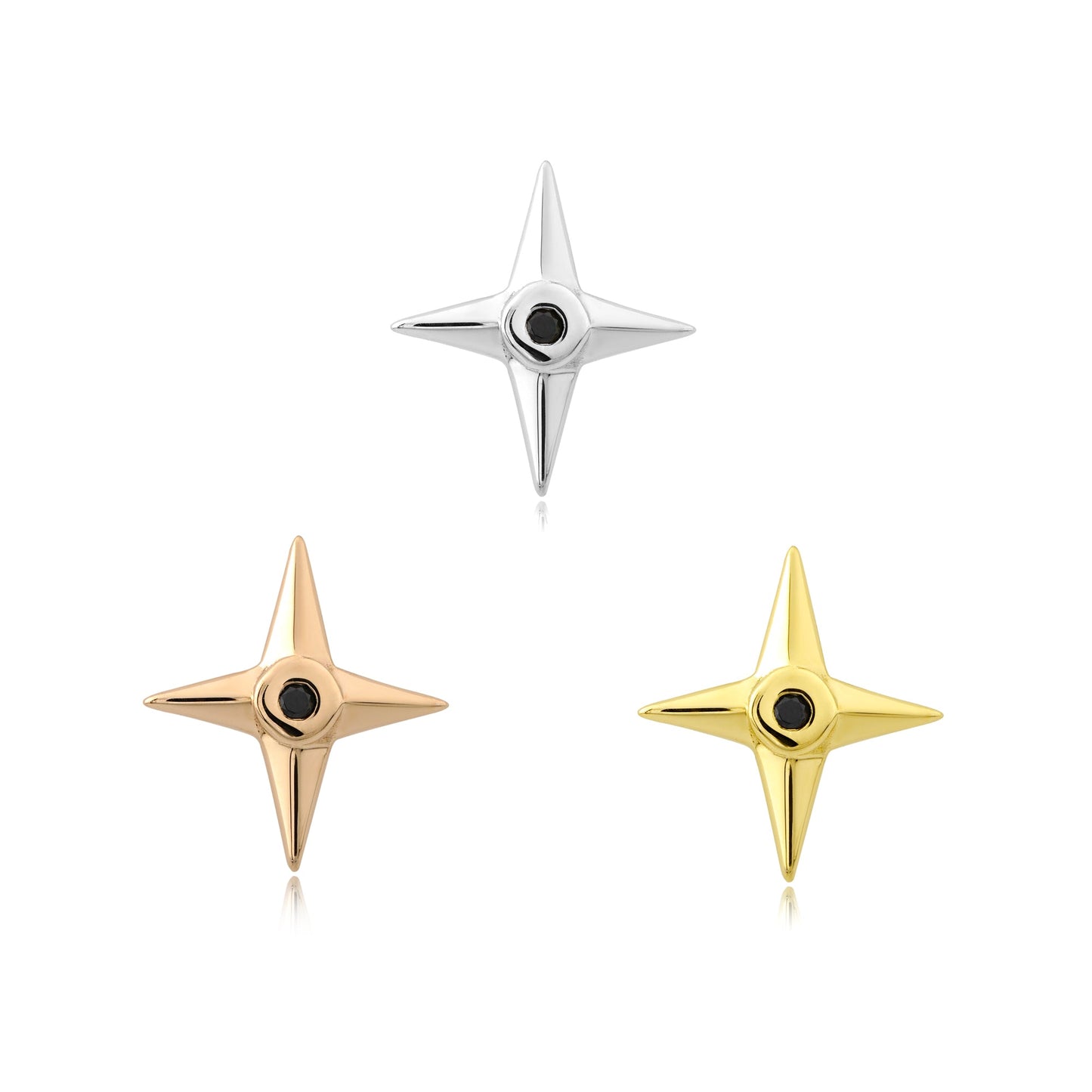 Ninja Star 14k gold threadless end with black or clear CZ gem