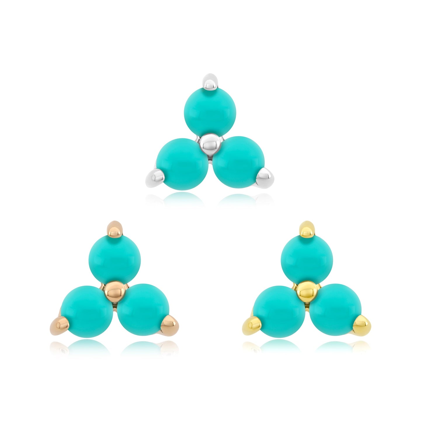 14k gold threadless turquoise end with three natural stones