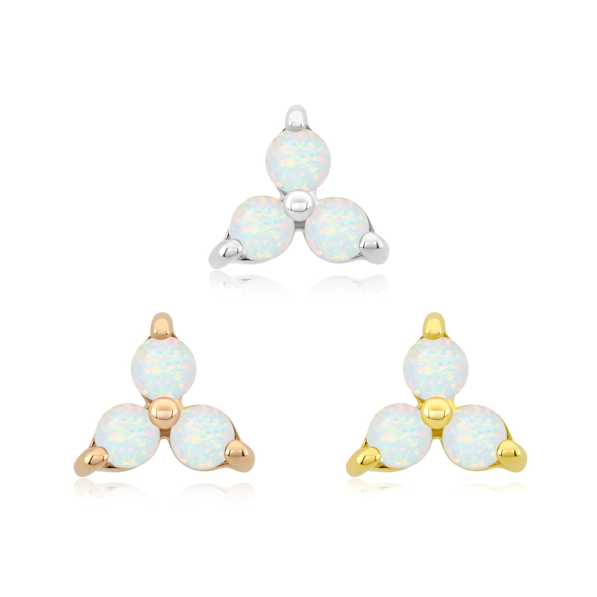 14k gold threadless end with white opal trio body jewelry