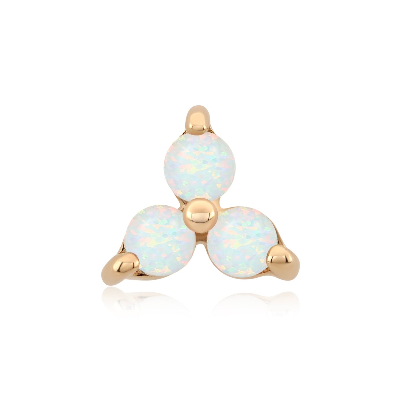 14k gold threadless end with white opal trio body jewelry