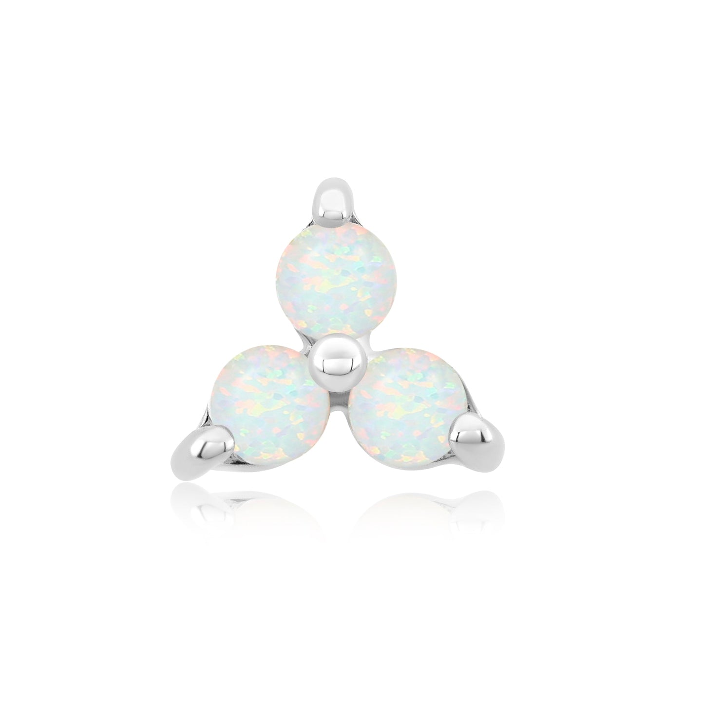14k gold threadless end with white opal trio body jewelry