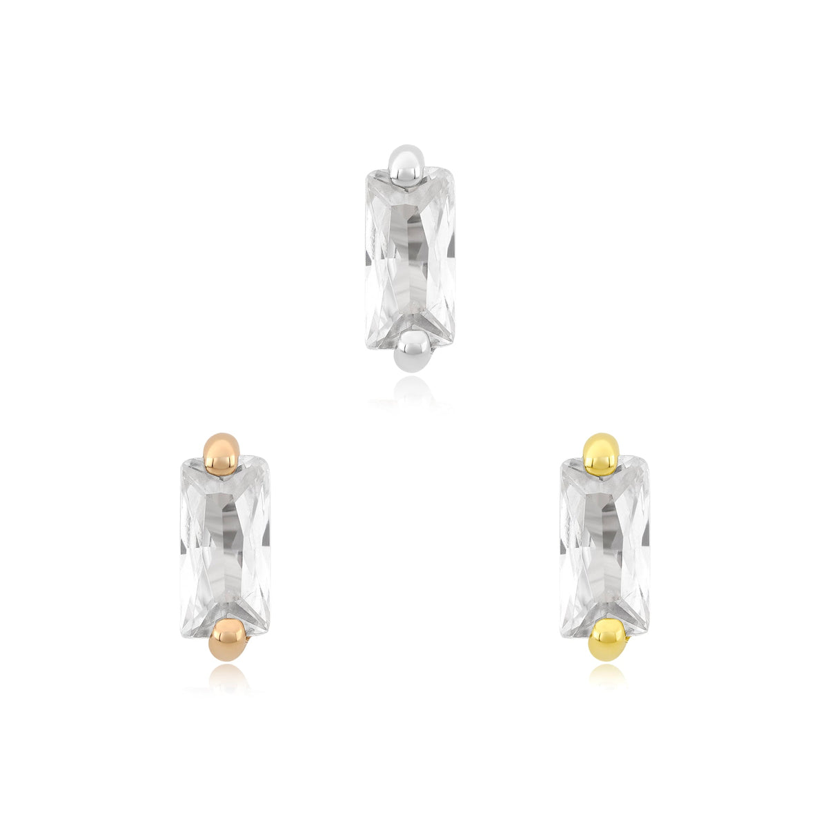 14k gold threadless baguette piercing with cubic zirconia gem