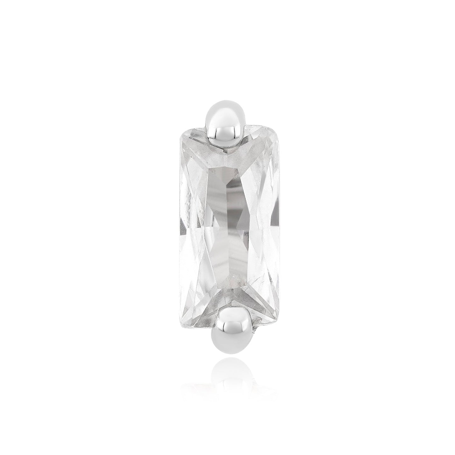 14k gold threadless baguette piercing with cubic zirconia gem