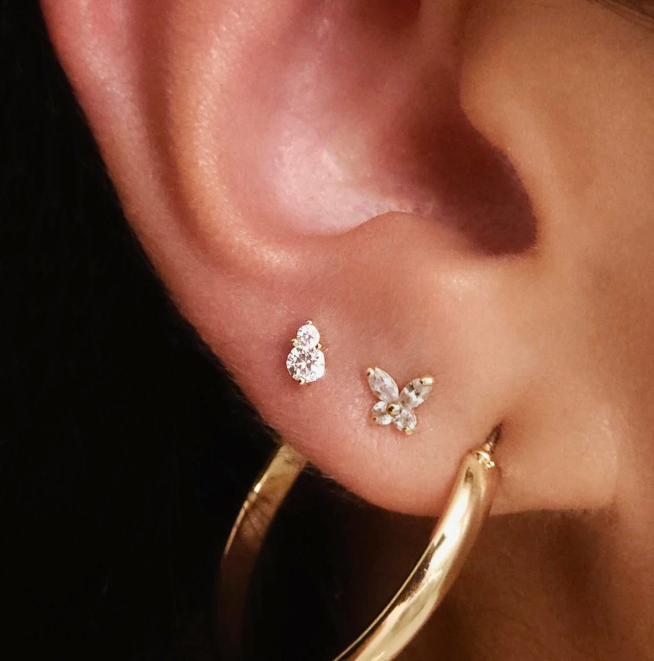 14k gold snowman threadless end with CZ and moonstone gems