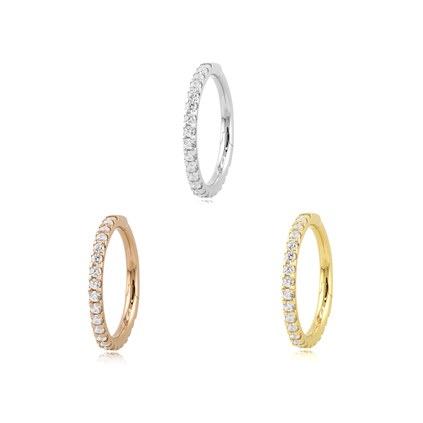 14k gold clicker hoop for helix daith and lobe with CZ stones