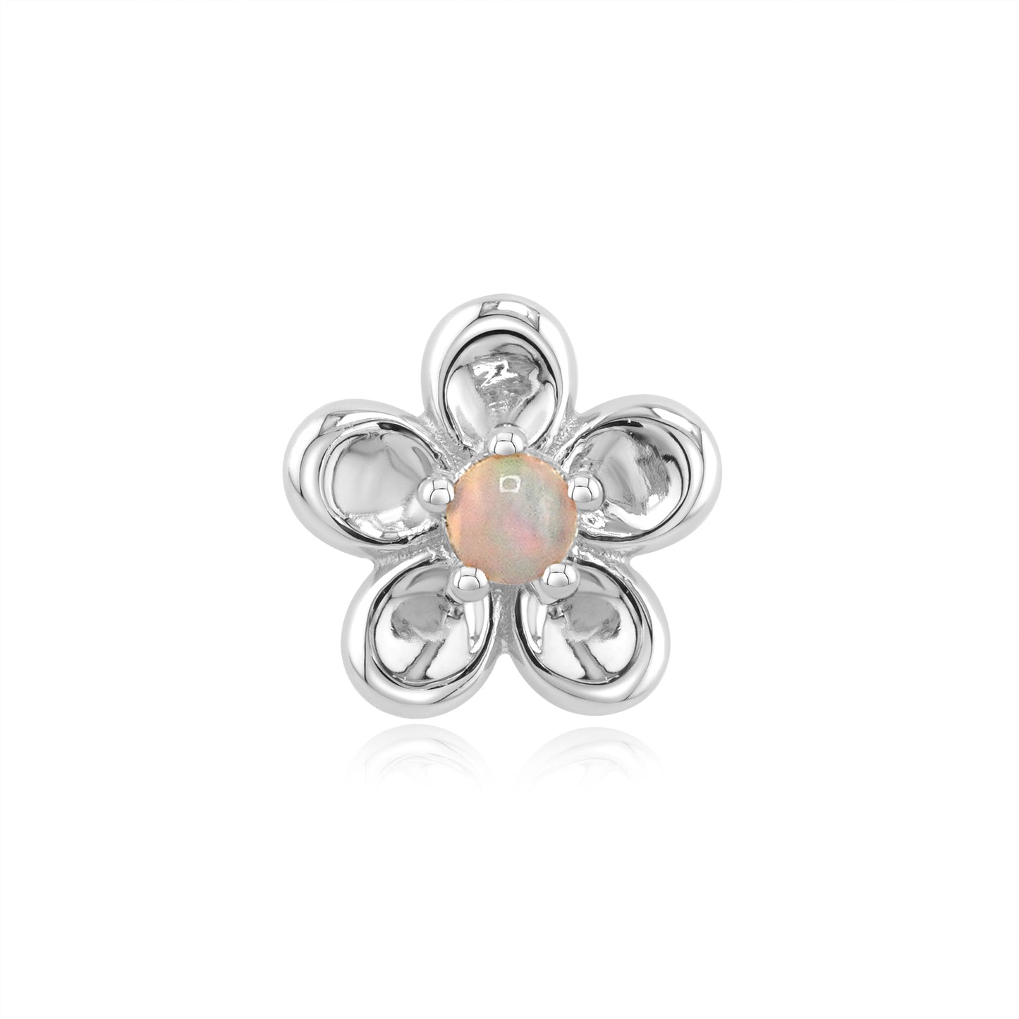14k gold flower threadless end with white opal cabochon