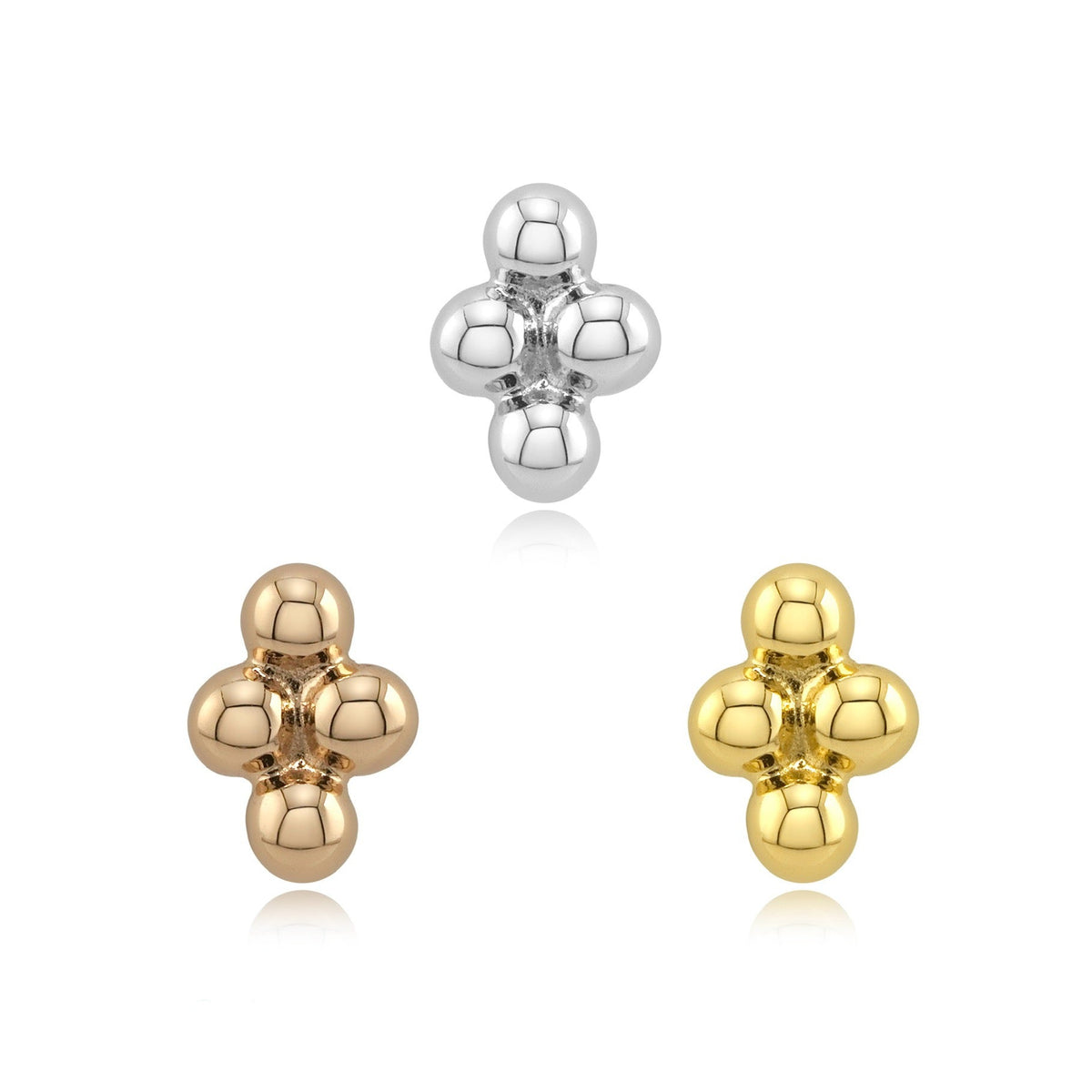 Quad-Orb 14k gold threadless end for piercing jewelry display