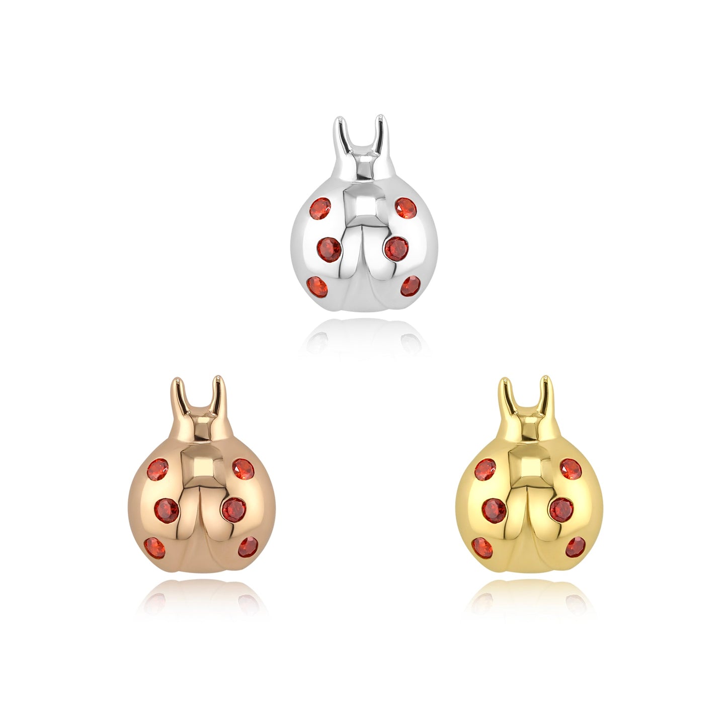 14k gold ladybug threadless end with pink tourmaline stones