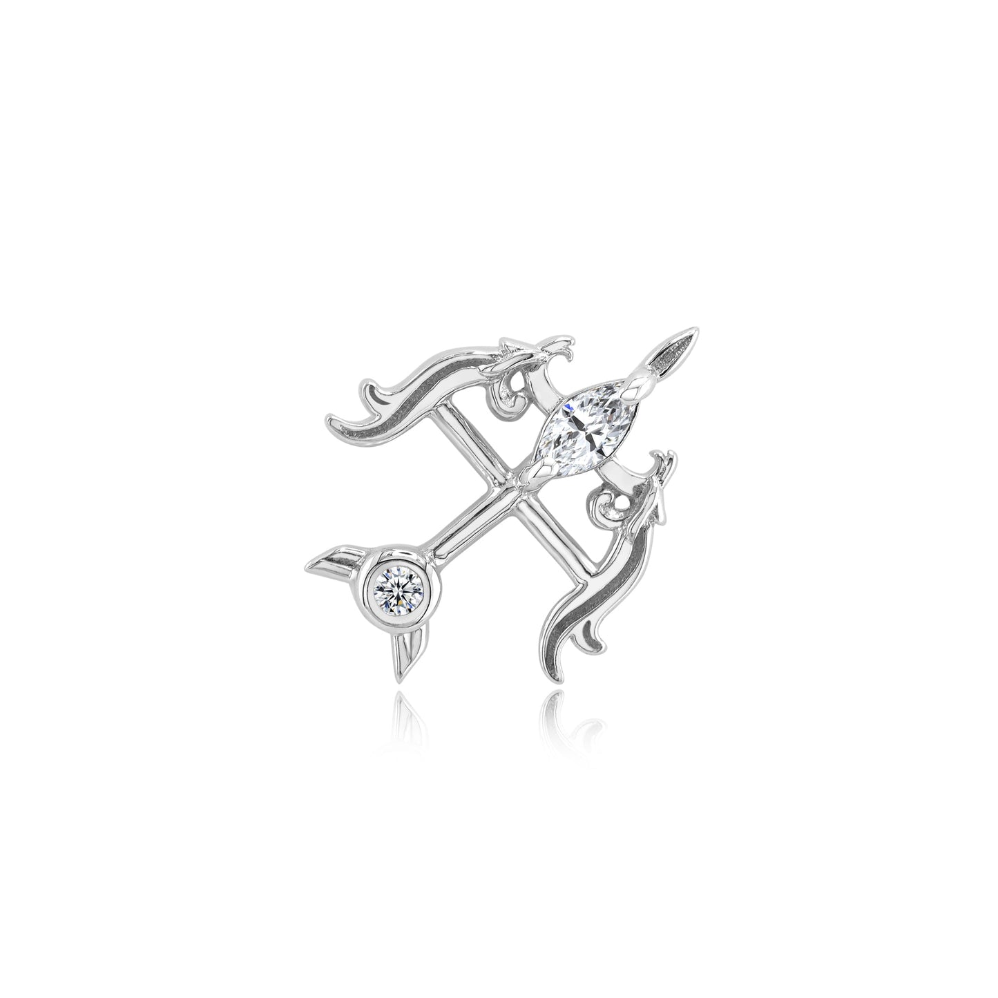 14k gold threadless charm with bow and CZs for piercings