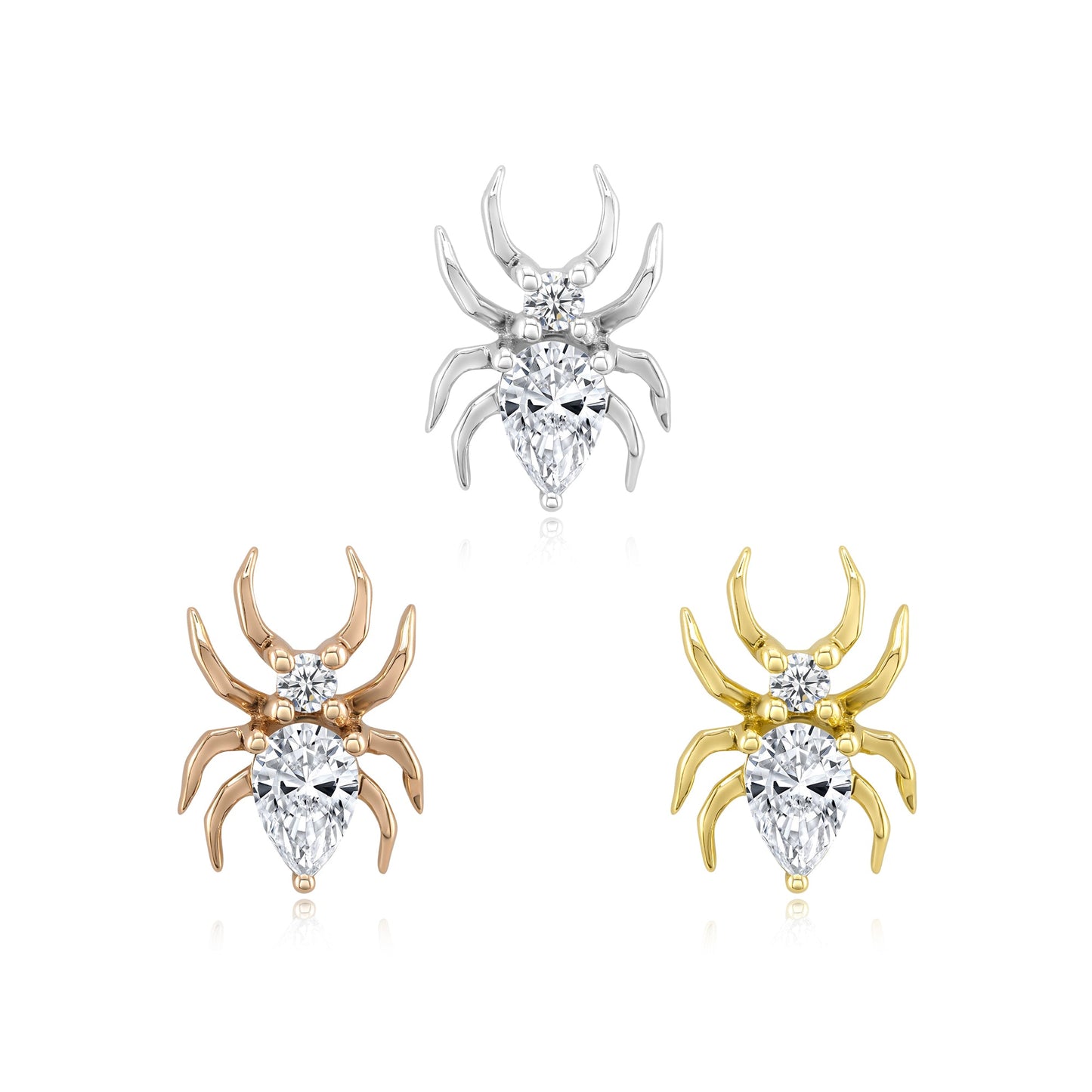 14k gold spider threadless end with CZ or moonstone