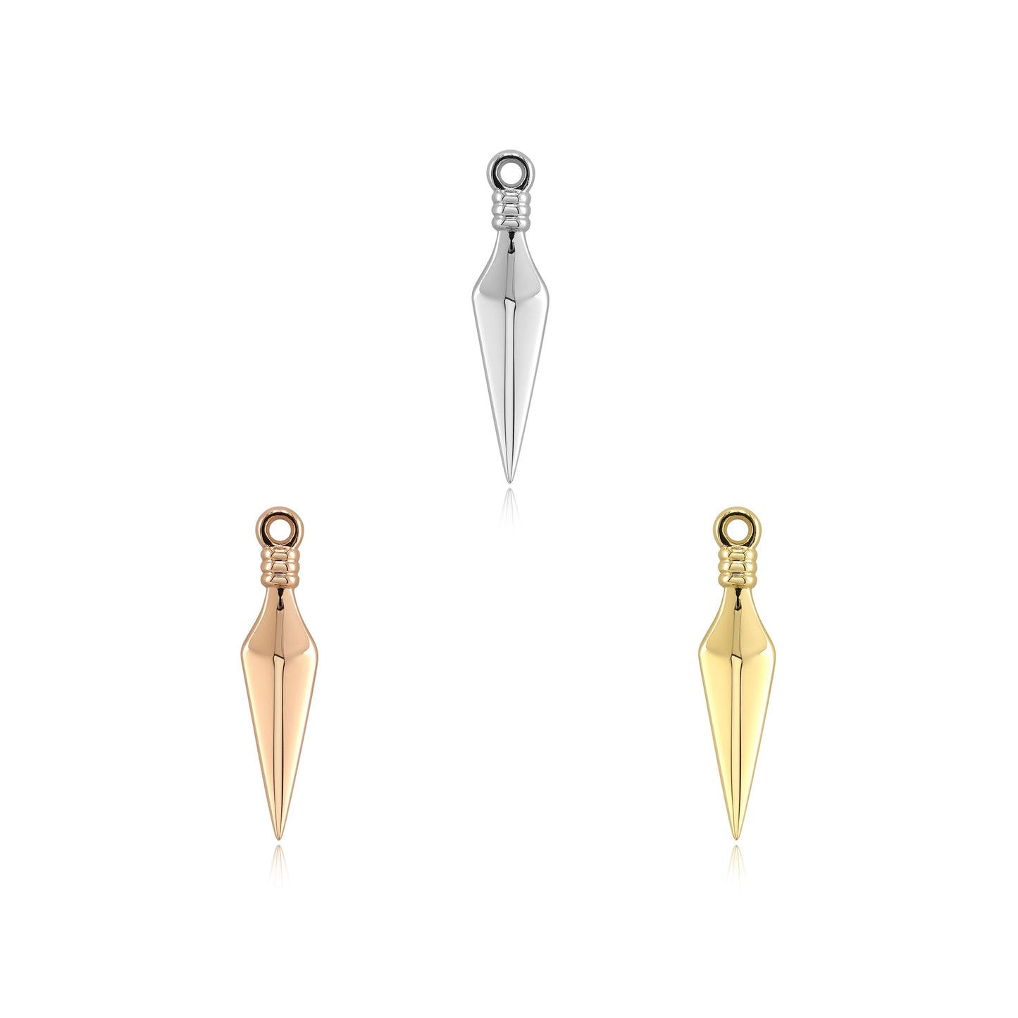Kunai 14k gold threadless end for piercing jewelry display