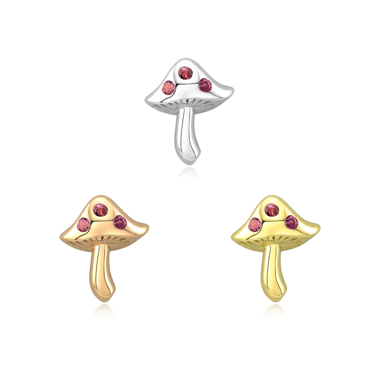 14k gold fairy mushroom threadless end with pink tourmaline