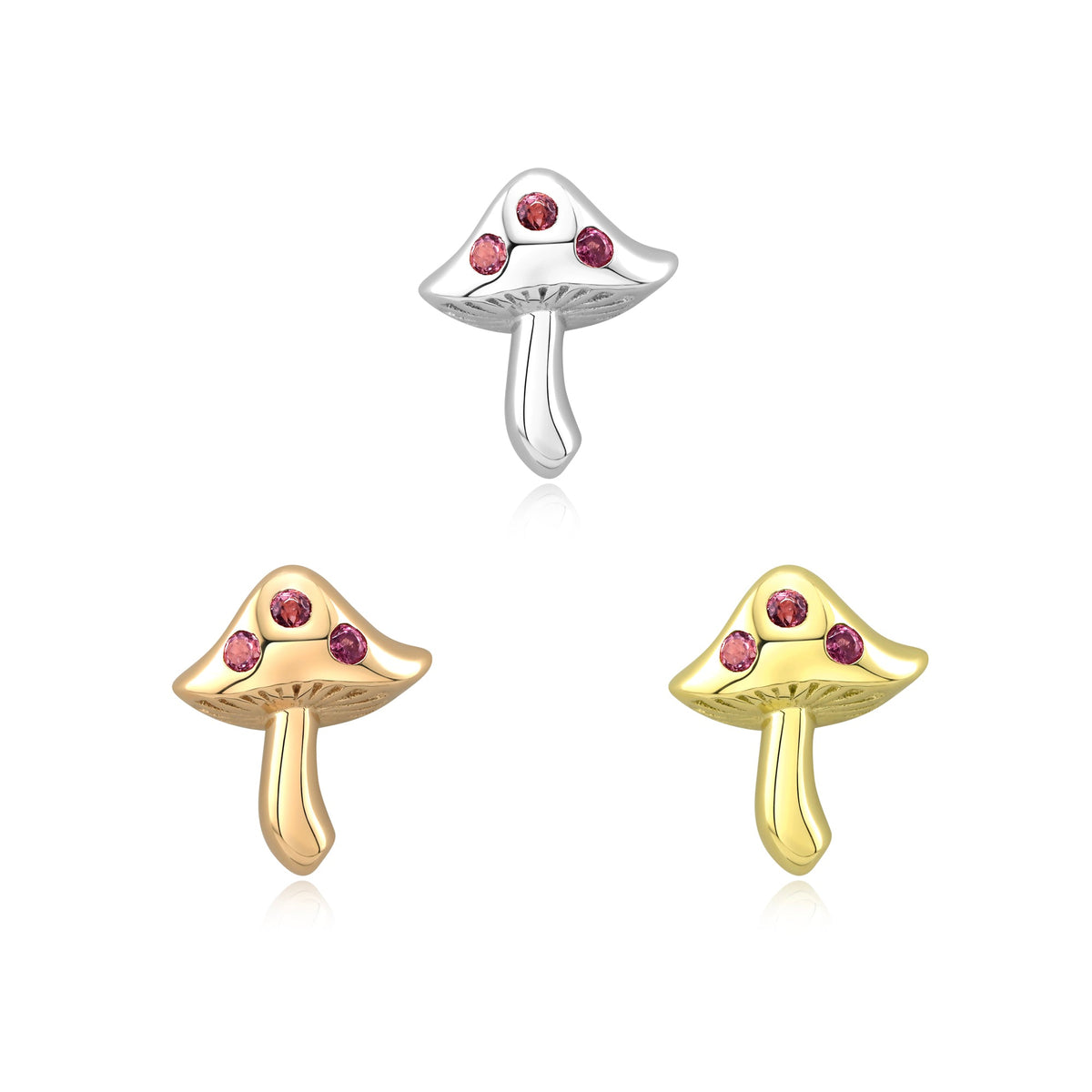 14k gold fairy mushroom threadless end with pink tourmaline