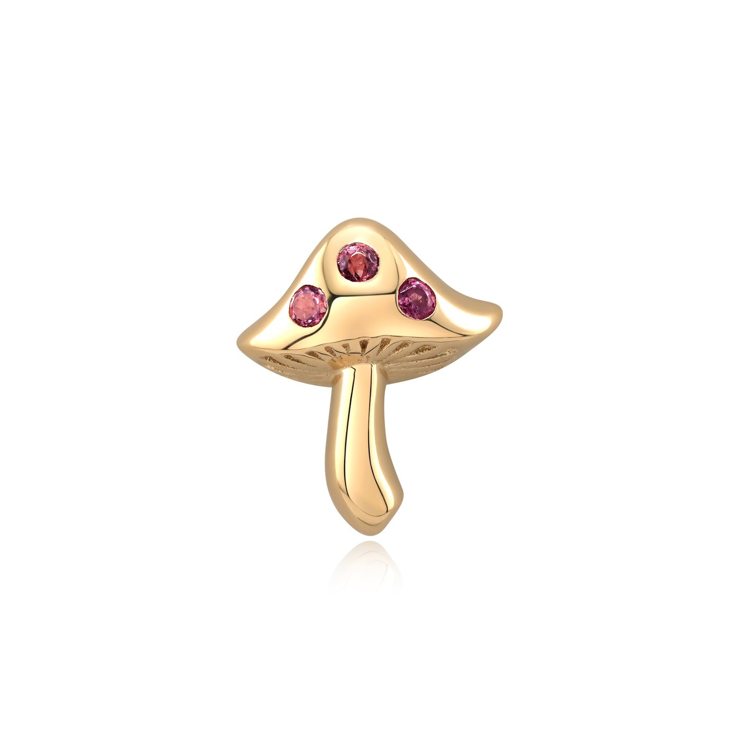 14k gold fairy mushroom threadless end with pink tourmaline