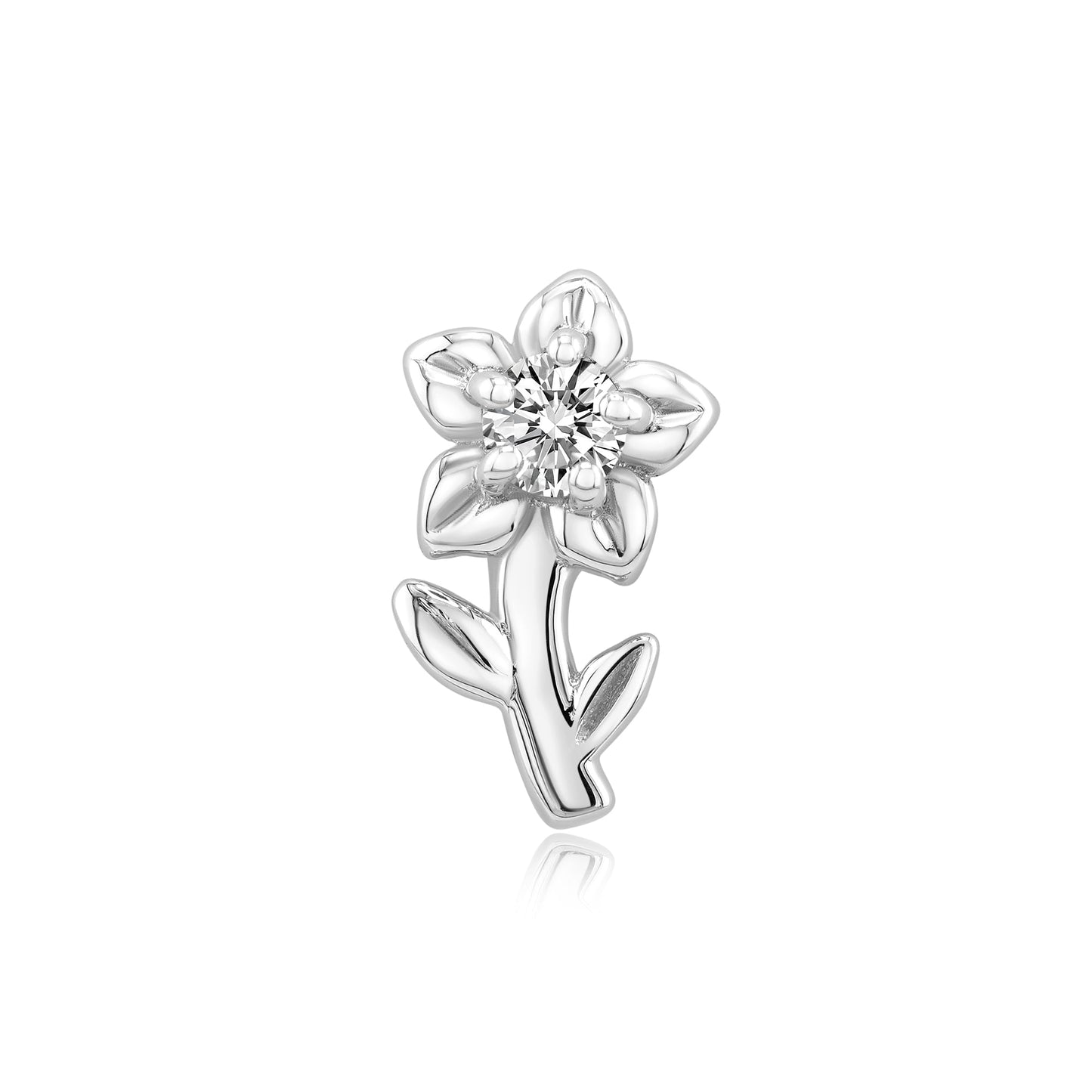 14k gold threadless flower piercing with CZ for nostril or tragus
