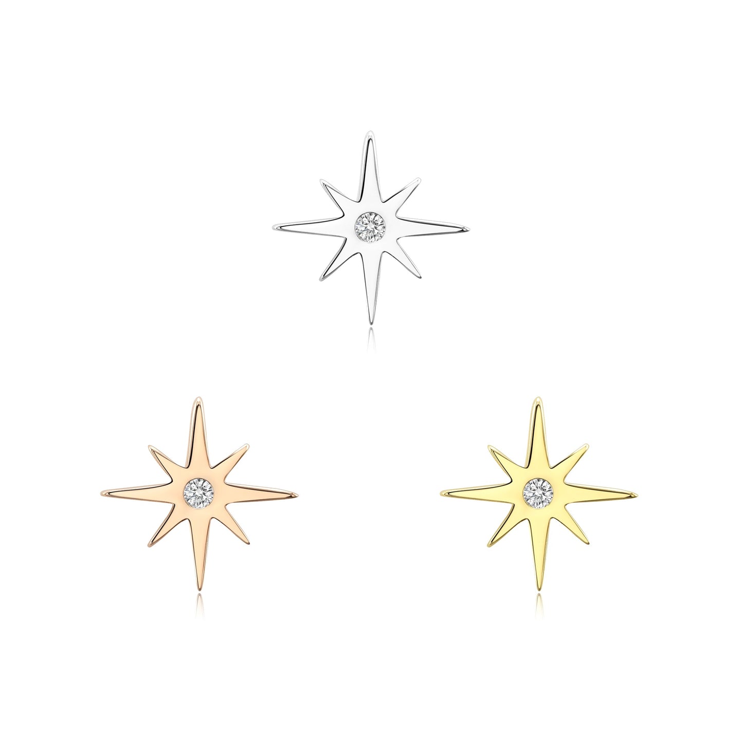 Star-shaped threadless end with CZ for piercing jewelry