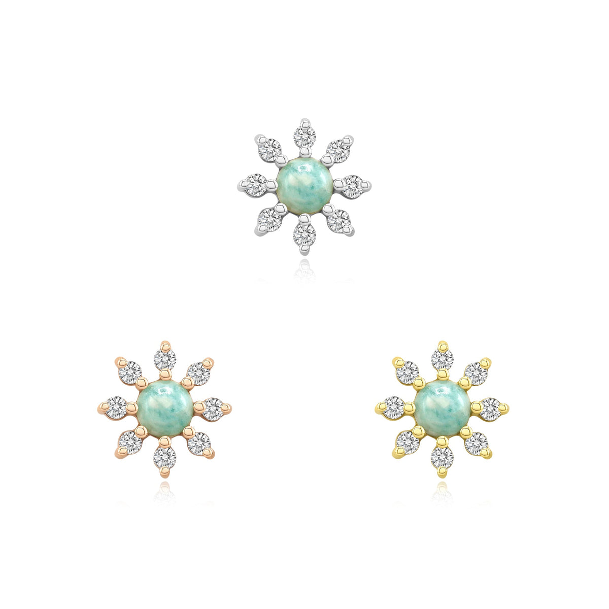 14k gold Amazonite threadless body jewelry – Mist design