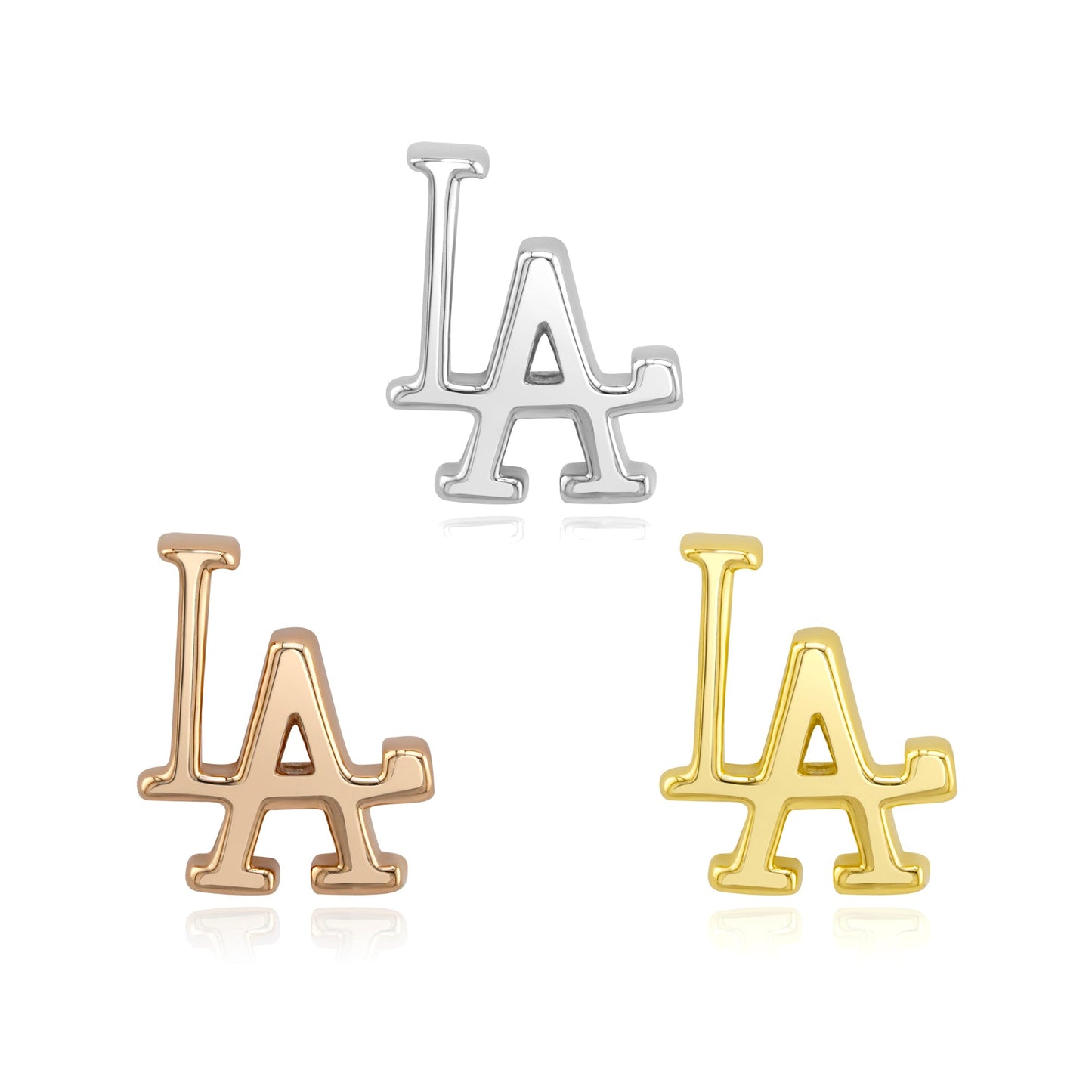 LA logo threadless end in 14k gold piercing jewelry design