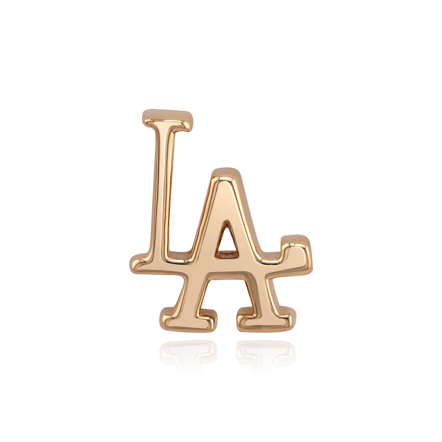 LA logo threadless end in 14k gold piercing jewelry design
