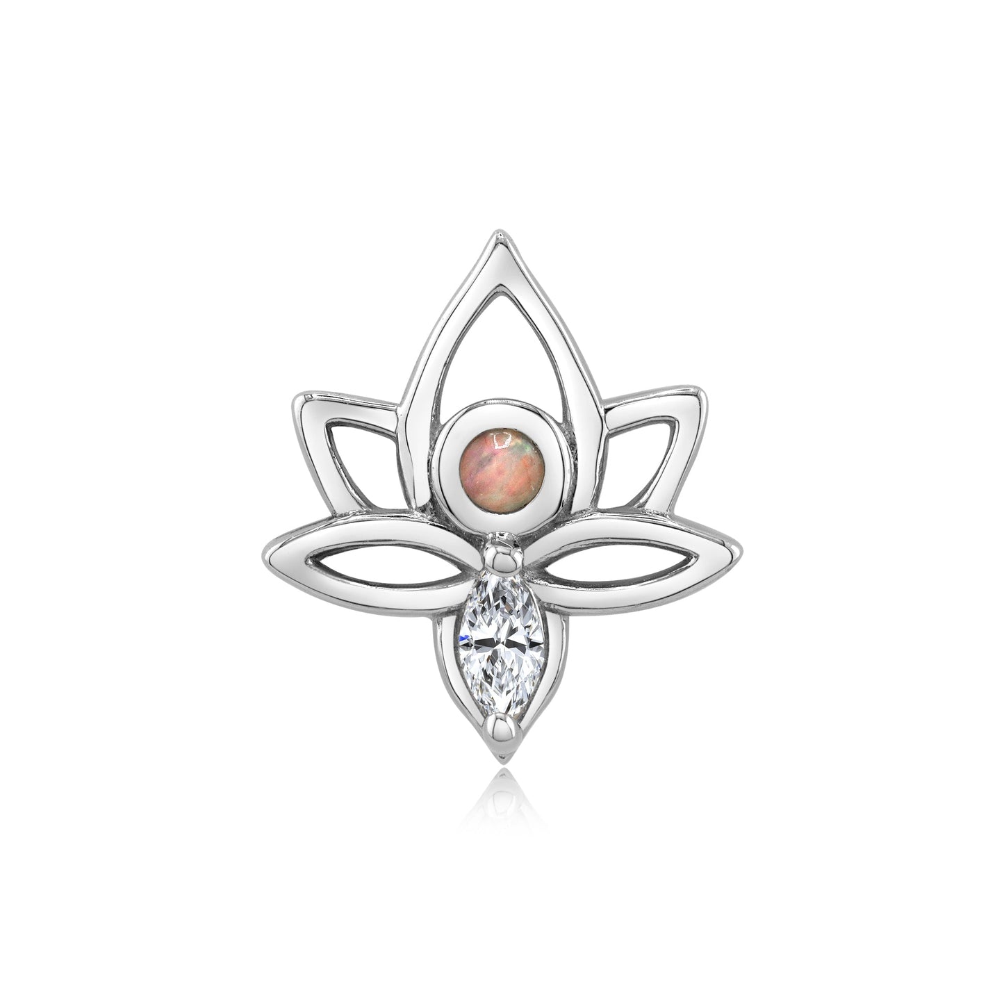 14k gold lotus threadless opal end with white opal and CZ gem
