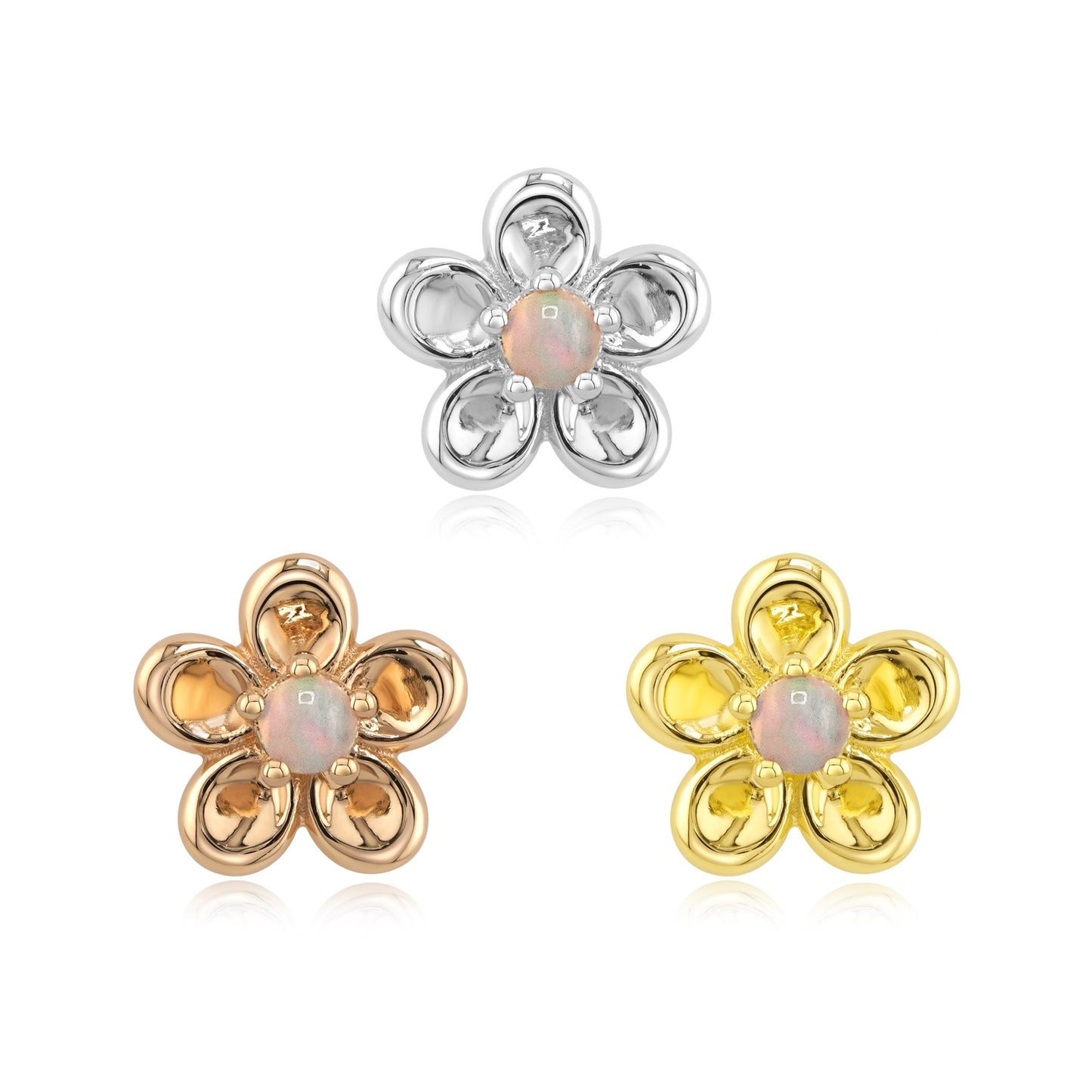 14k gold flower threadless end with white opal cabochon