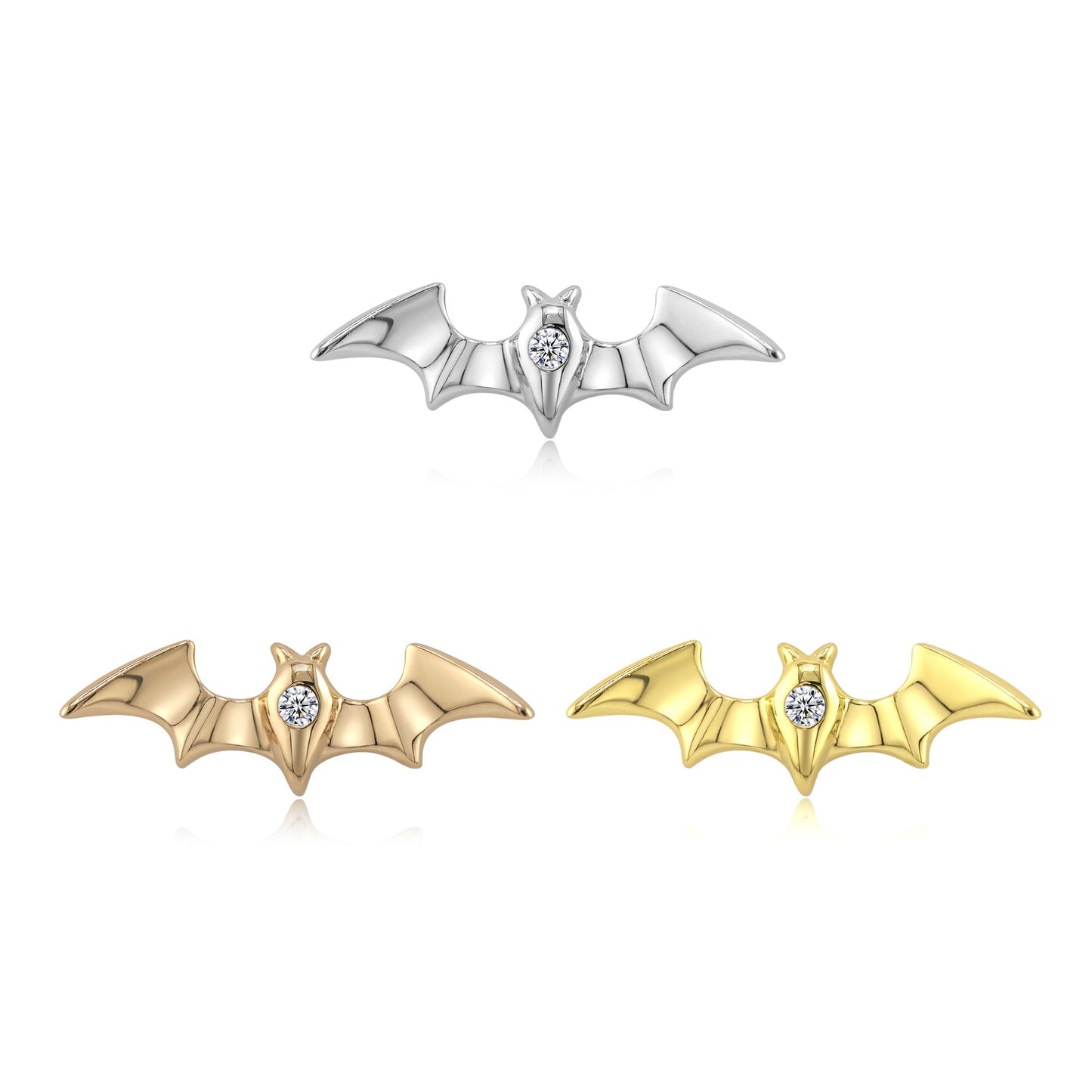 Nocturne bat jewelry in 14k gold with threadless titanium