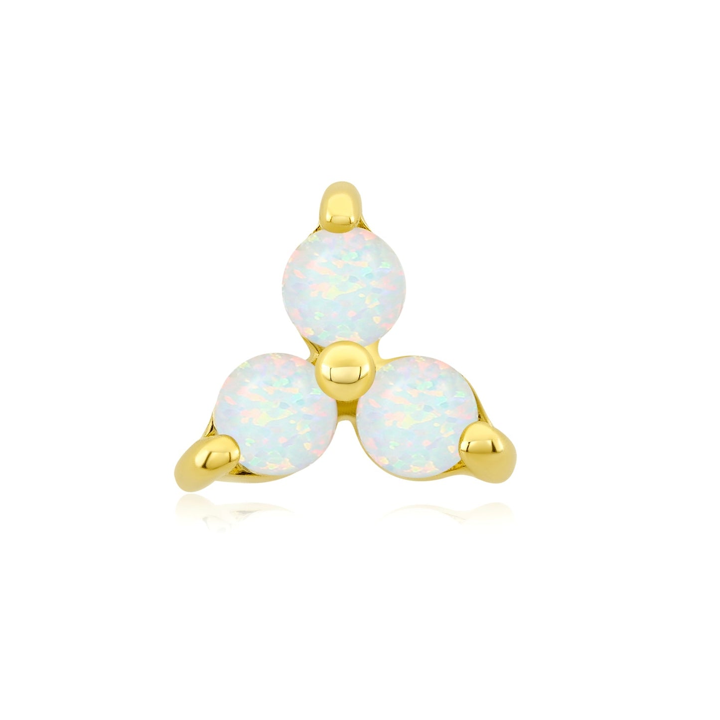 14k gold threadless end with white opal trio body jewelry