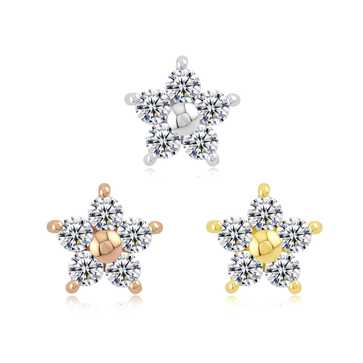 14k gold plum blossom threadless end with floral CZ gemstones