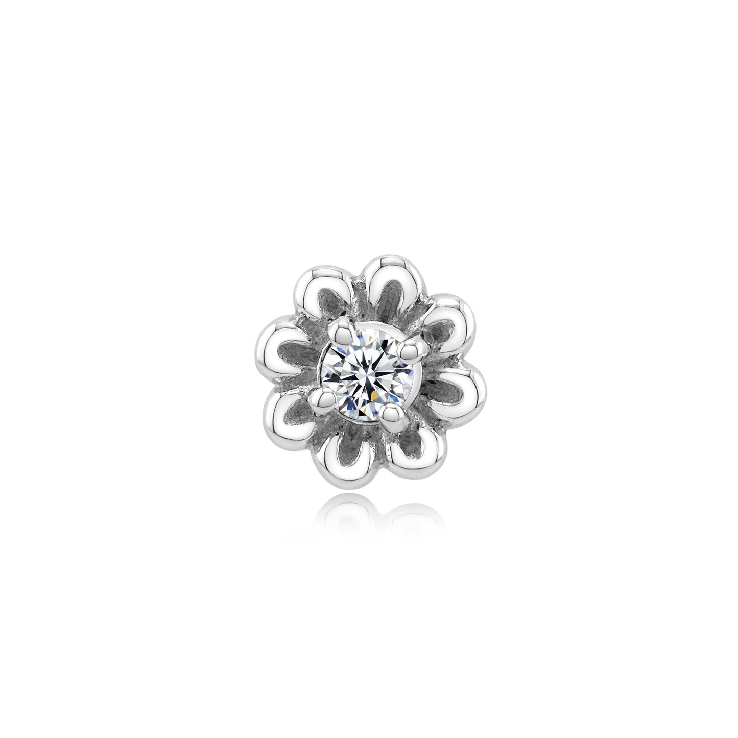 14k gold sunflower threadless end with CZ for floral piercing