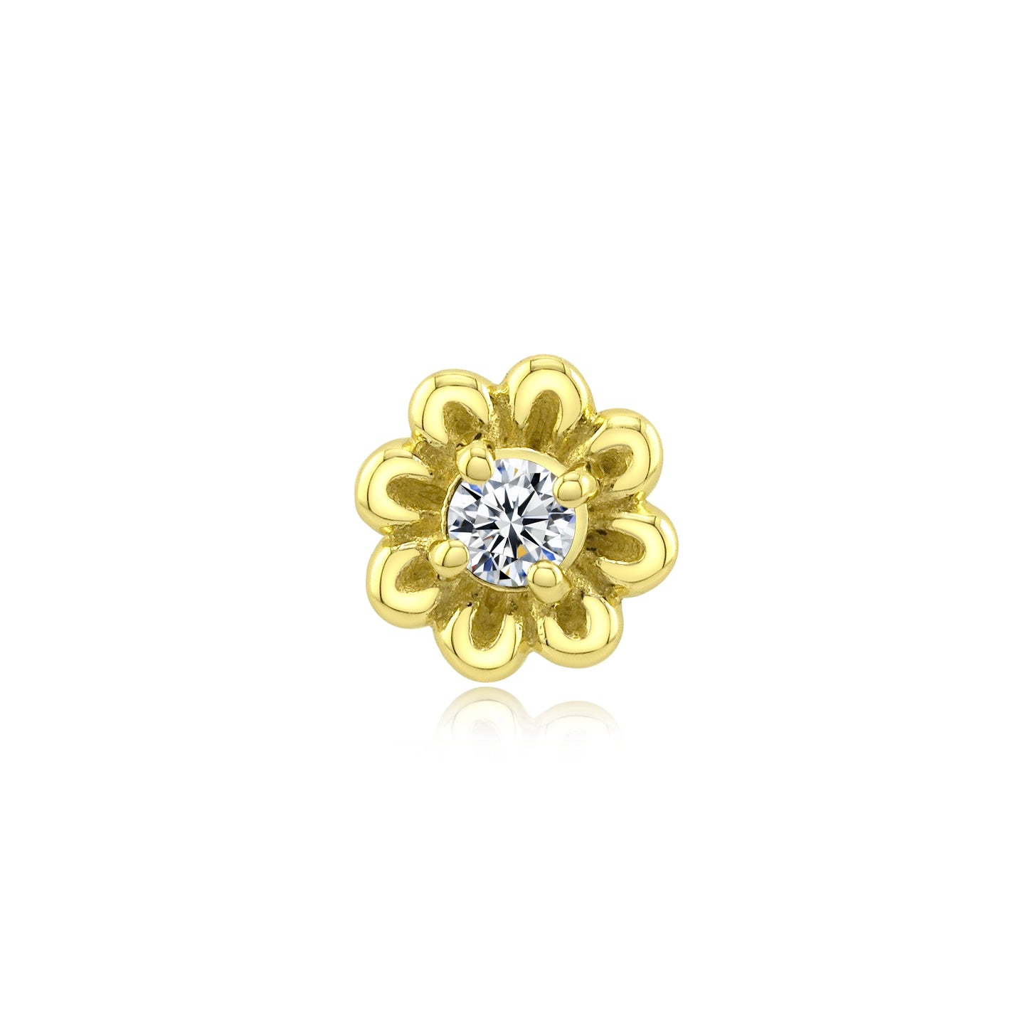 14k gold sunflower threadless end with CZ for floral piercing