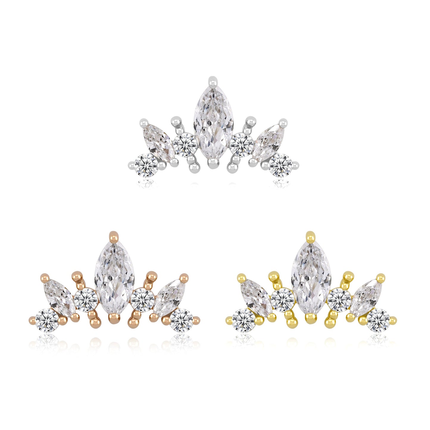 Tiara threadless end in 14k gold with CZs for piercings