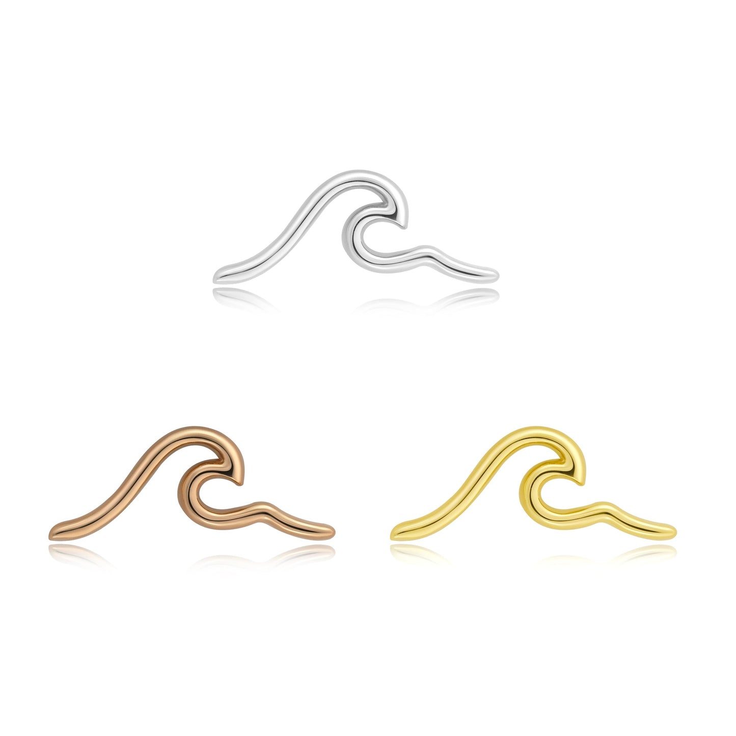 Wave threadless end in 14k gold minimalist piercing jewelry