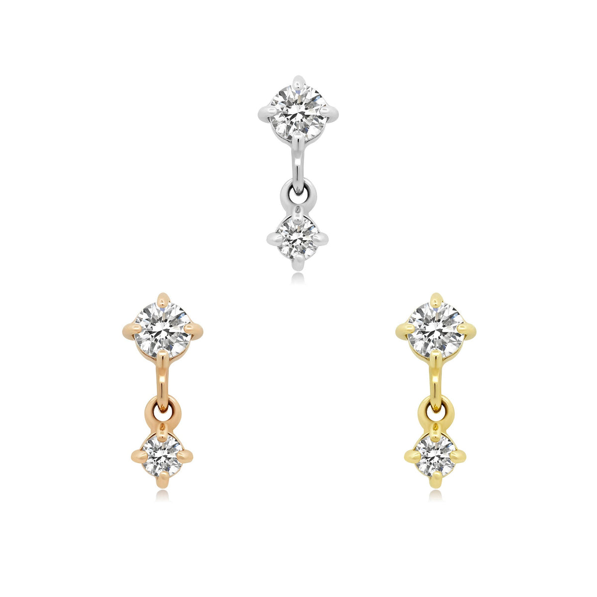 14k gold threadless end with double CZ for piercings